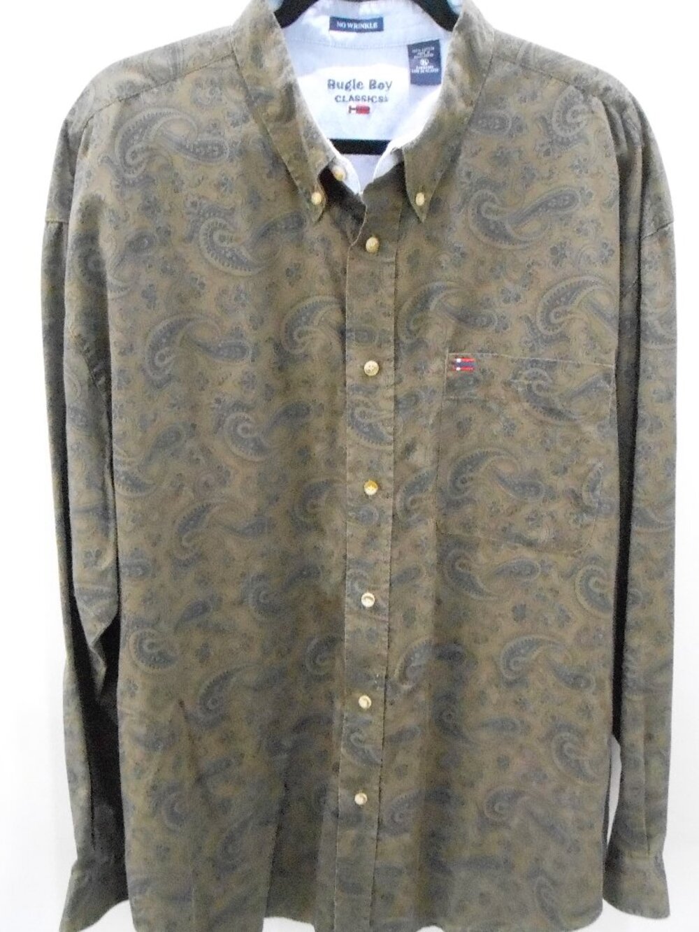Bugle Boy Classics Men's Brown & Black Paisley No Wrinkle Dress Shirt Size-XL
